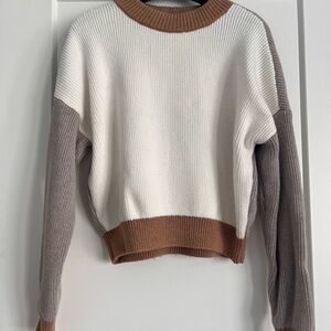 Abercrombie & Fitch Colorblock Sweater - Cream, Brown, and Gray
